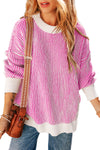 KaleaBoutique Striped Textured Knit Contrast Edge Loose Sweater - KaleaBoutique.com