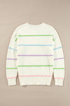 KaleaBoutique Rainbow Stripes Drop Shoulder Baggy Henley Sweater - KaleaBoutique.com