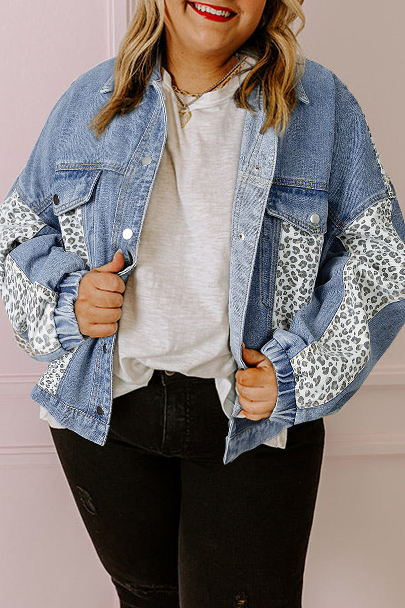 KaleaBoutique Leopard Patchwork Flap Detail Plus Size Denim Jacket - KaleaBoutique.com