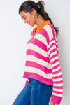 KaleaBoutique Color Block Collared V Neck Drop Shoulder Sweater - KaleaBoutique.com