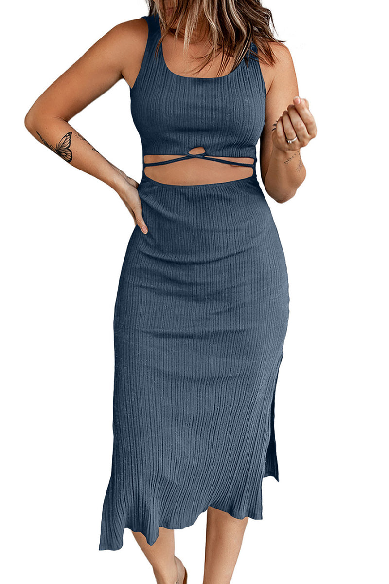 KaleaBoutique Criss Cross Cut-out Slits Sleeveless Midi Dress - KaleaBoutique.com