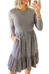 KaleaBoutique Pinstriped Textured Ruffled A-line Midi Dress - KaleaBoutique.com