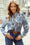 KaleaBoutique Bohemian Printed Bishop Sleeve Lace Shirt - KaleaBoutique.com