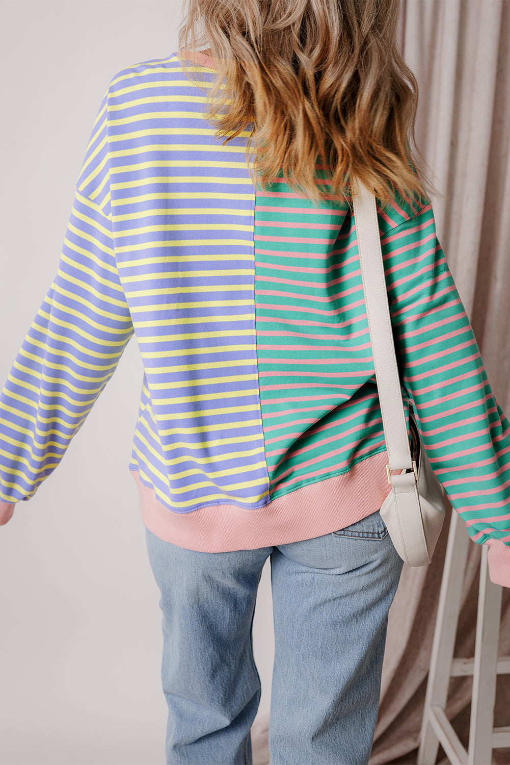 KaleaBoutique Casual Stripe Colorblock Drop Shoulder Oversize Sweatshirt - KaleaBoutique.com