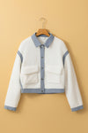 KaleaBoutique Contrast Trim Buttoned Sherpa Jacket - KaleaBoutique.com