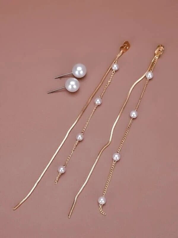 2-in-1 Dual Strand Pearl Earring Jackets, Bridal Dangle Minimalist Pearl Stud Earrings, Chain Dainty Ear Jacket Studs - KaleaBoutique.com