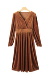 KaleaBoutique Wrap V Neck Smocked High Waist Velvet Midi Dress - KaleaBoutique.com