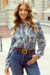 KaleaBoutique Bohemian Printed Bishop Sleeve Lace Shirt - KaleaBoutique.com