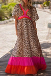 KaleaBoutique Leopard Colorblock Patchwork Bubble Sleeve Maxi Dress - KaleaBoutique.com