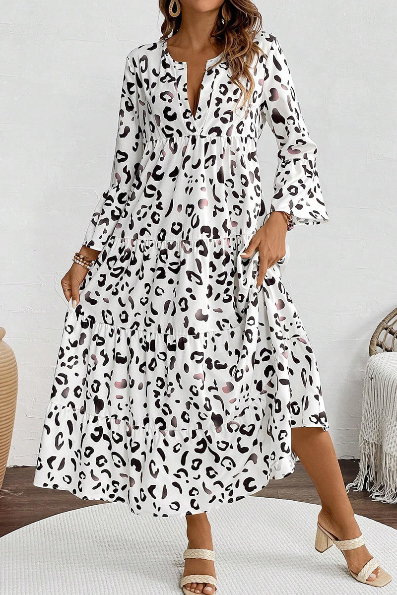 KaleaBoutique Leopard Print Notch V Neck Loose Fit Maxi Dress - KaleaBoutique.com