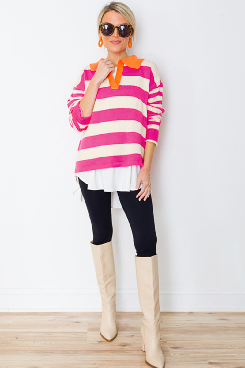 KaleaBoutique Color Block Collared V Neck Drop Shoulder Sweater - KaleaBoutique.com