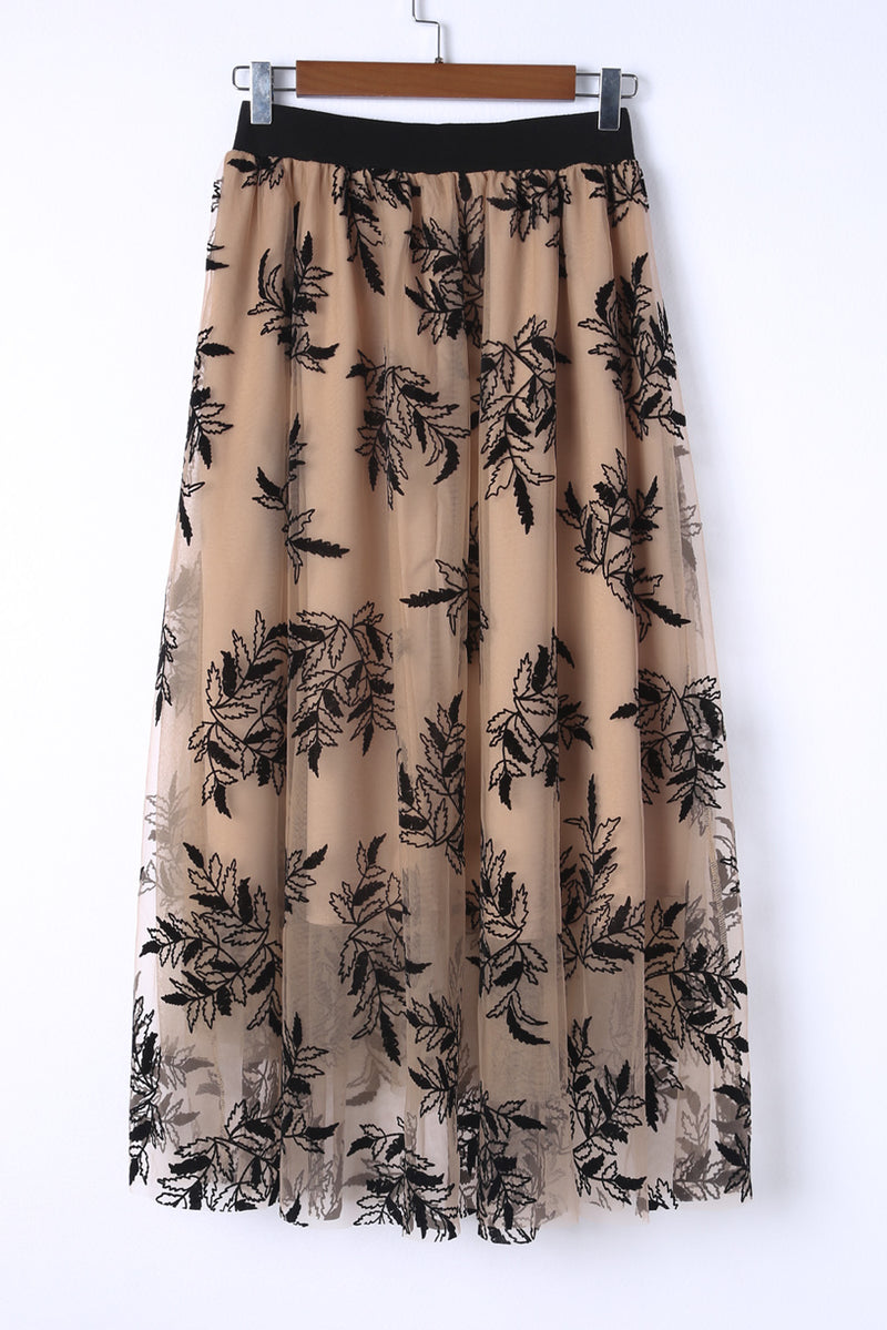 KaleaBoutique Floral Leaves Embroidered High Waist Maxi Skirt - KaleaBoutique.com