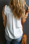 Button Split Neck Ruffled Trim Tank Top - KaleaBoutique.com