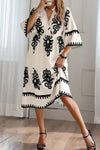 KaleaBoutique Western Geometric Print 3/4 Sleeve Loose Midi Dress - KaleaBoutique.com