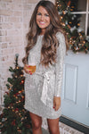 Sequin Long Sleeve Tie Waist Mini Dress - KaleaBoutique.com