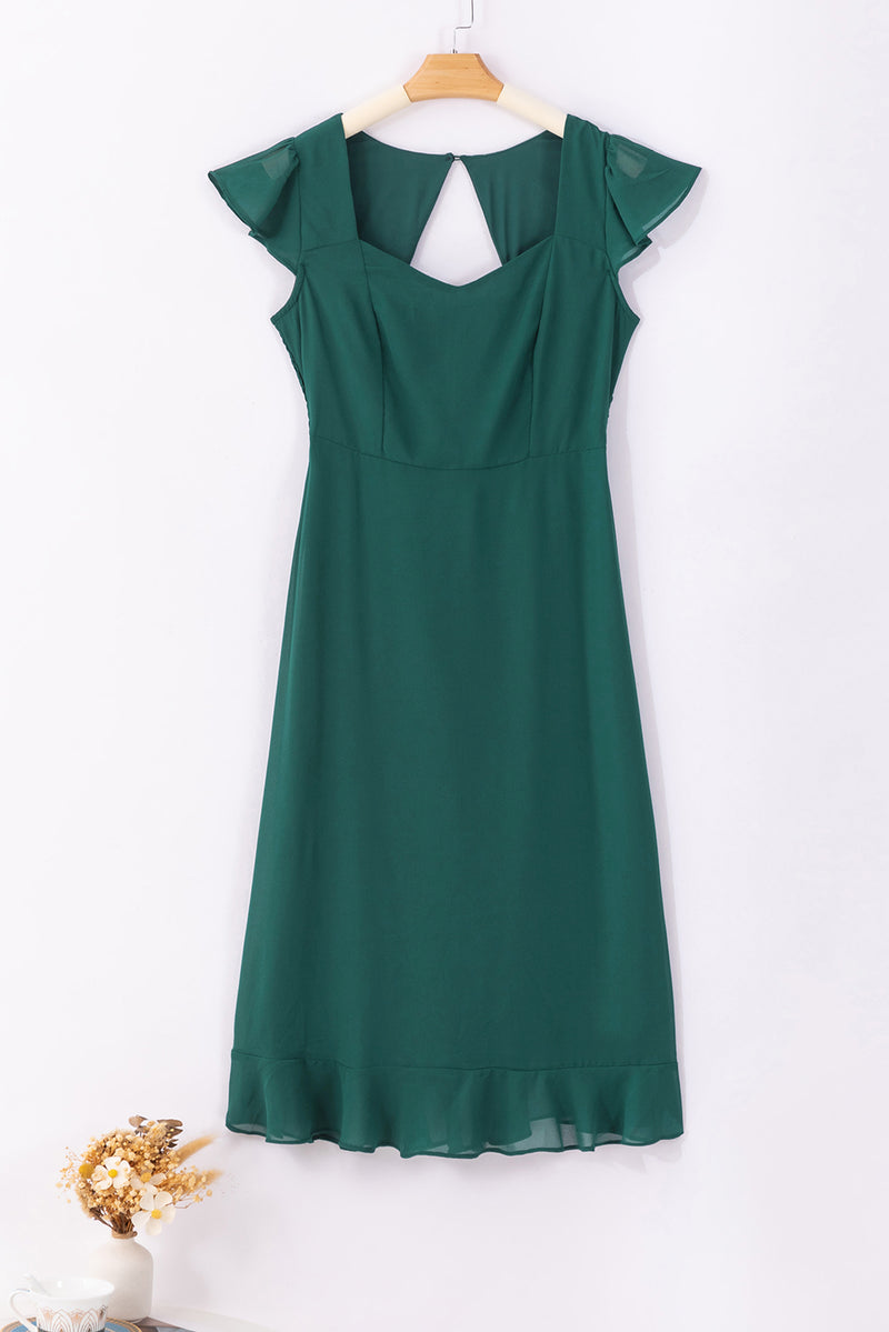 KaleaBoutique Shirred Open Back Sweetheart Neck Ruffled Midi Dress - KaleaBoutique.com