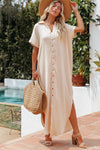 KaleaBoutique Stylish Comfortable Crinkled Buttons Maxi Beach Dress with Slits - KaleaBoutique.com