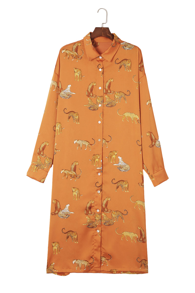 KaleaBoutique Cheetah Print Button-Up Split Shirt Dress - KaleaBoutique.com