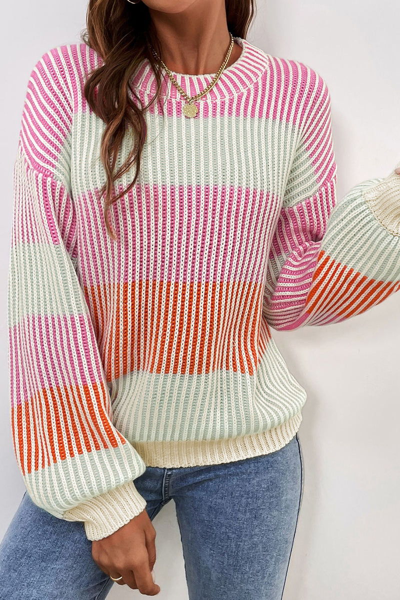 KaleaBoutique Colorblock Textured Knit Bubble Sleeve Sweater - KaleaBoutique.com