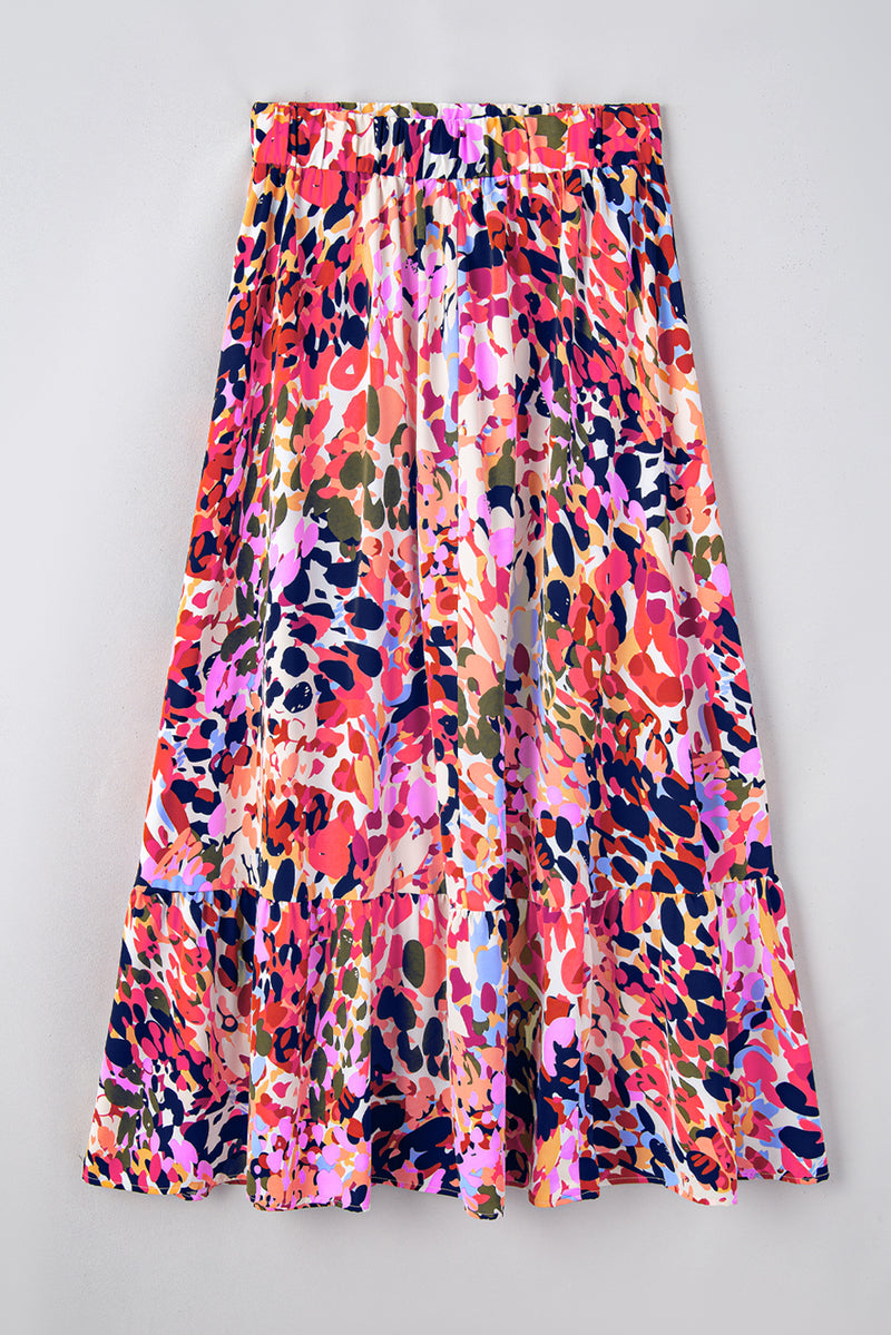 KaleaBoutique Abstract Floral Print Ruffled High Waist Maxi Skirt - KaleaBoutique.com