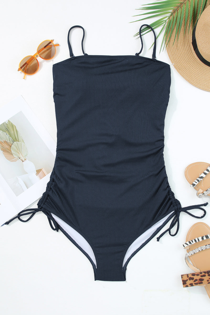 KaleaBoutique Beautiful Ribbed Drawstring Sides Cutout One Piece Swimsuit - KaleaBoutique.com