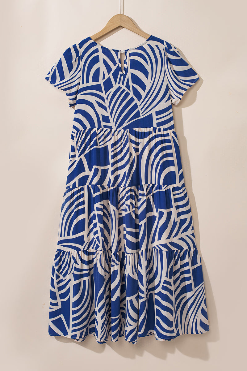 KaleaBoutique Boho Printed Short Sleeve Flare Tiered Dress - KaleaBoutique.com