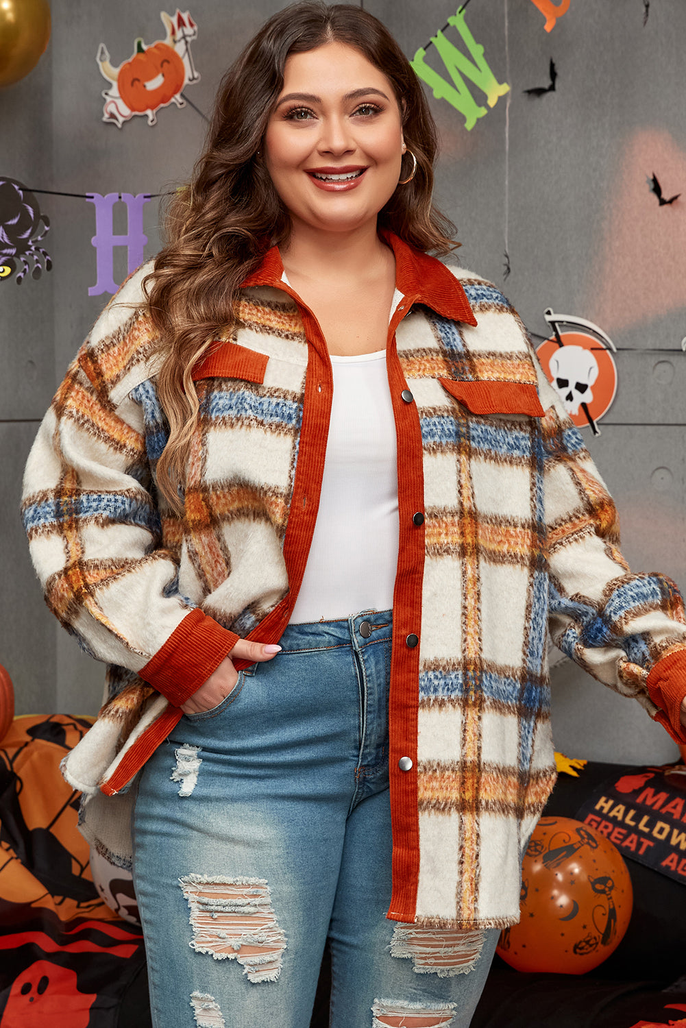 KaleaBoutique Plus Size Plaid Print Collared Buttoned Jacket - KaleaBoutique.com