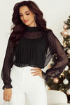 KaleaBoutique Dotty Lace Sheer Mock Neck Long Sleeve Blouse - KaleaBoutique.com