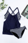 KaleaBoutique Stylish Navy Layered-Style Striped Tankini with Triangular Briefs - KaleaBoutique.com