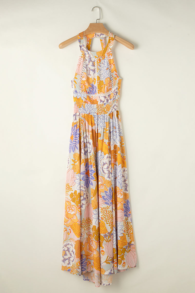 KaleaBoutique Graceful Boho Floral Backless Lace up Sleeveless Maxi Dress - KaleaBoutique.com