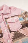 KaleaBoutique Western Aztec Print Sherpa Splicing Buttoned Flap Pocket Coat - KaleaBoutique.com