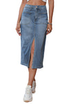 KaleaBoutique 4 Patch Pockets Front Slit Midi Denim Skirt - KaleaBoutique.com