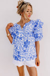 KaleaBoutique Floral Print Ruffled Bubble Sleeve Blouse - KaleaBoutique.com