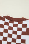 KaleaBoutique Checkered Print Drop Shoulder Round Neck Sweater - KaleaBoutique.com