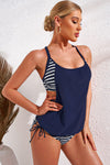 KaleaBoutique Stylish Navy Layered-Style Striped Tankini with Triangular Briefs - KaleaBoutique.com