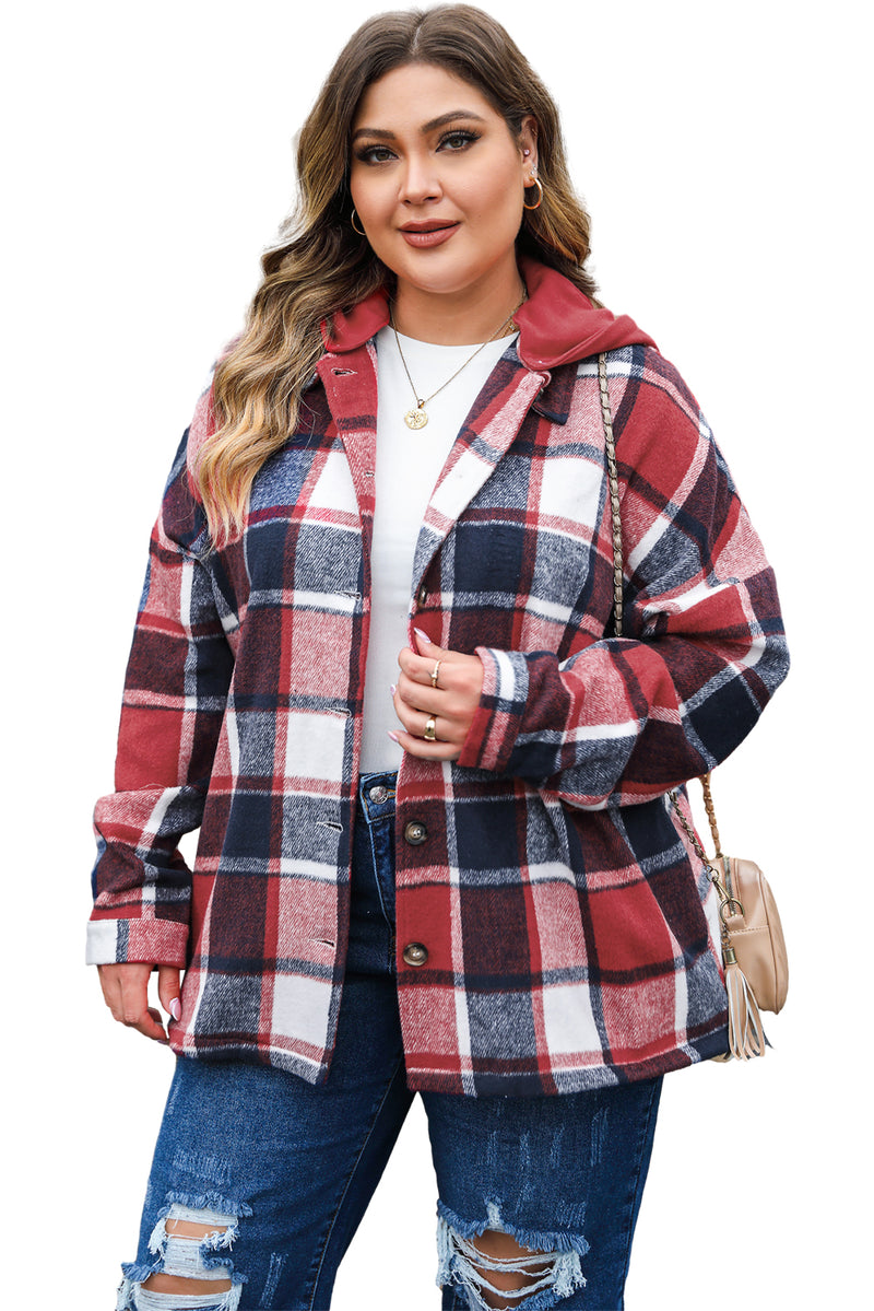 KaleaBoutique Plus Size Plaid Button up Hooded Jacket - KaleaBoutique.com