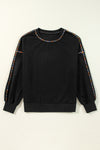 KaleaBoutique Contrast Rainbow Trim Drop Shoulder Pullover Sweatshirt - KaleaBoutique.com