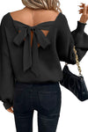 KaleaBoutique Lantern Sleeve V Neck Knot Back Sweater - KaleaBoutique.com