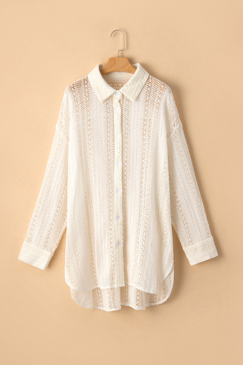 KaleaBoutique Lace Crochet Collared Tunic Oversized Shirt - KaleaBoutique.com