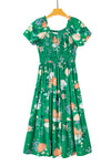 KaleaBoutique Floral Print Bubble Sleeve Smocked Tiered Midi Dress - KaleaBoutique.com