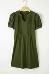 Notched Neck Pleated Puff Sleeve Shift T-shirt Dress - KaleaBoutique.com