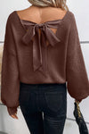 KaleaBoutique Lantern Sleeve V Neck Knot Back Sweater - KaleaBoutique.com