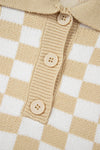 KaleaBoutique Checkered Buttons Collar V Neck Drop Shoulder Sweater - KaleaBoutique.com