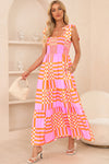 KaleaBoutique Boho Gingham Tied Straps Smocked Maxi Dress - KaleaBoutique.com