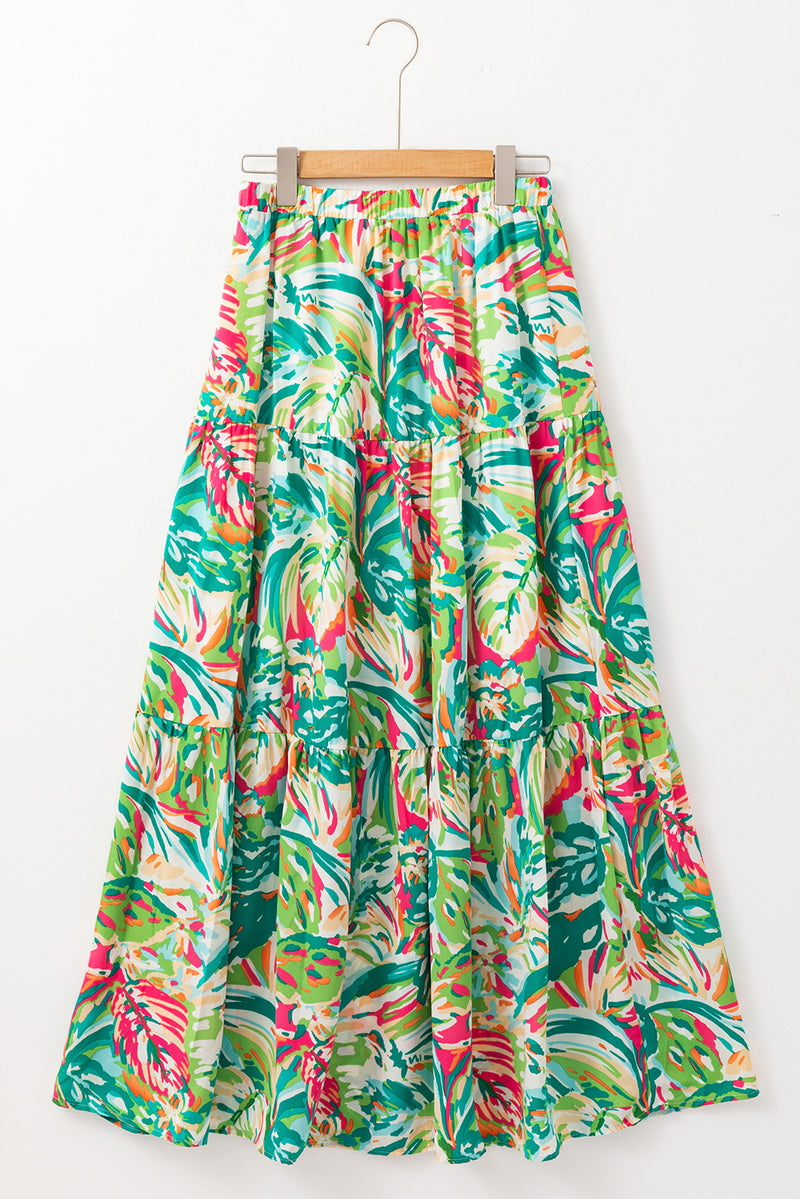 KaleaBoutique Abstract Printed High Waist Tiered Maxi Skirt - KaleaBoutique.com