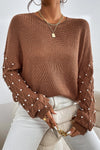 KaleaBoutique Beaded Drop Shoulder Round Neck Sweater - KaleaBoutique.com