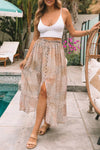 KaleaBoutique Boho Flower Print Smocked Waist Button Slit Maxi Skirt - KaleaBoutique.com