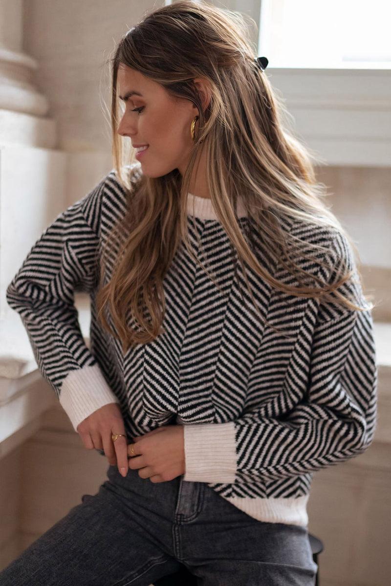 KaleaBoutique Contrast Edge Crew Neck Drop Shoulder Sweater - KaleaBoutique.com