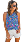 Floral Print Buttoned Neckline Tank Top - KaleaBoutique.com