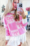 KaleaBoutique Bow Knot Two Tone Checkered Crew Neck Sweater - KaleaBoutique.com